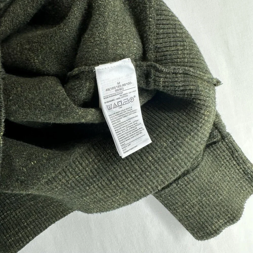 GAP Pullover Sweater Men M Crew Neck Cotton Knit Long Sleeve Heather Olive Green